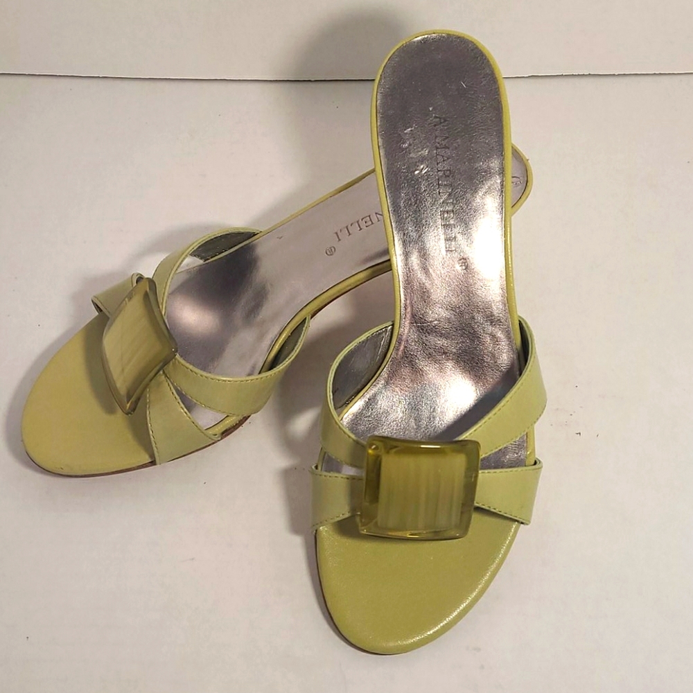 A. Marinelli Lemon Yellow Buckle Slide Heels